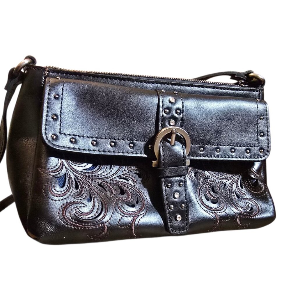 NWOT  -  Patricia Nash Montana Leather Maisie Small Black Leather Crossbody - Picture 2 of 13